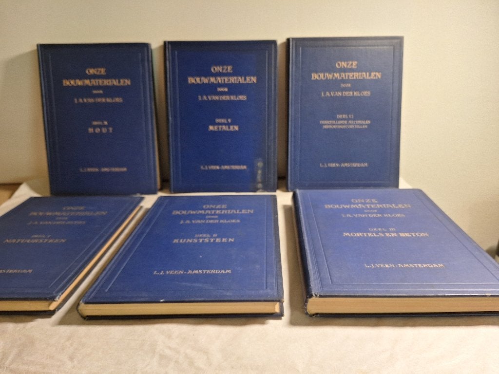 Onze bouwmaterialen 6 delen compleet plm 1925, 3e druk blauw, Ophalen of Verzenden, J.A. van der Kloes
