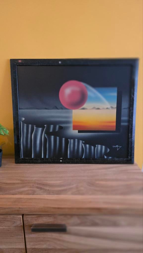 Abstracte schilderijen airbrush origineel vintage, set van 2, Antiek en Kunst, Ophalen of Verzenden