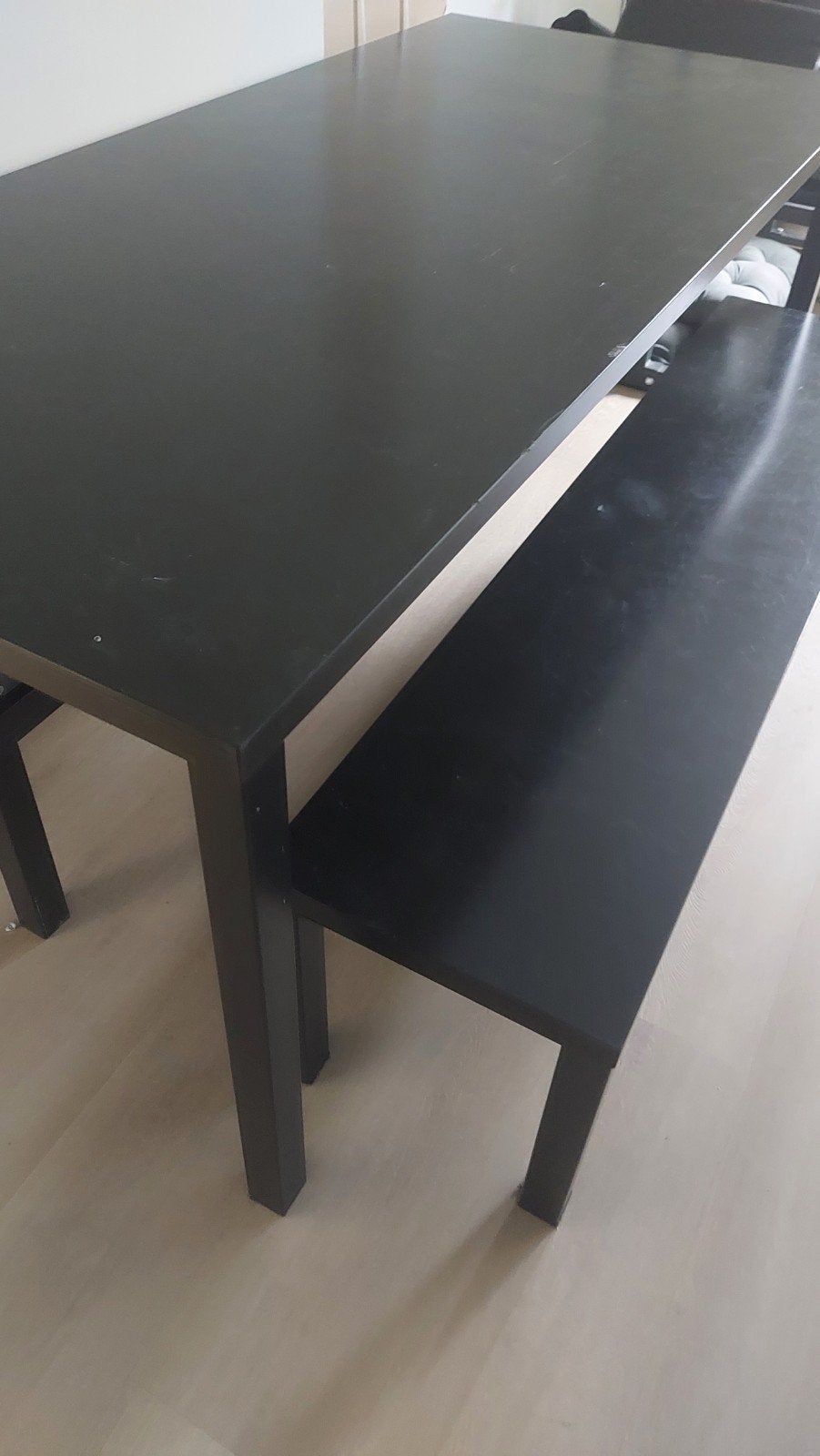 Tafel 200x90met metalen frame en 2 bankjes, Ophalen, Gebruikt, Rechthoekig, 50 tot 100 cm