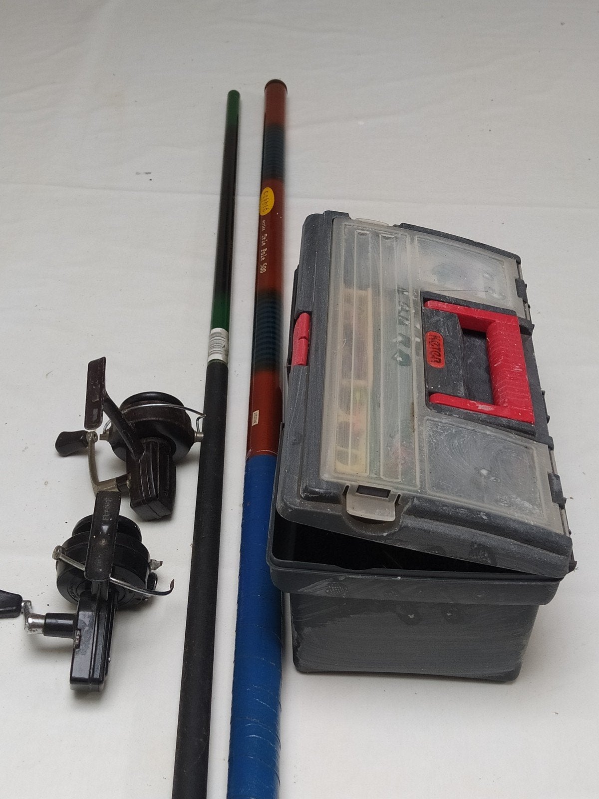 Vishengel set met molens, vislijn en accessoires, Ophalen, Gebruikt, Complete hengel