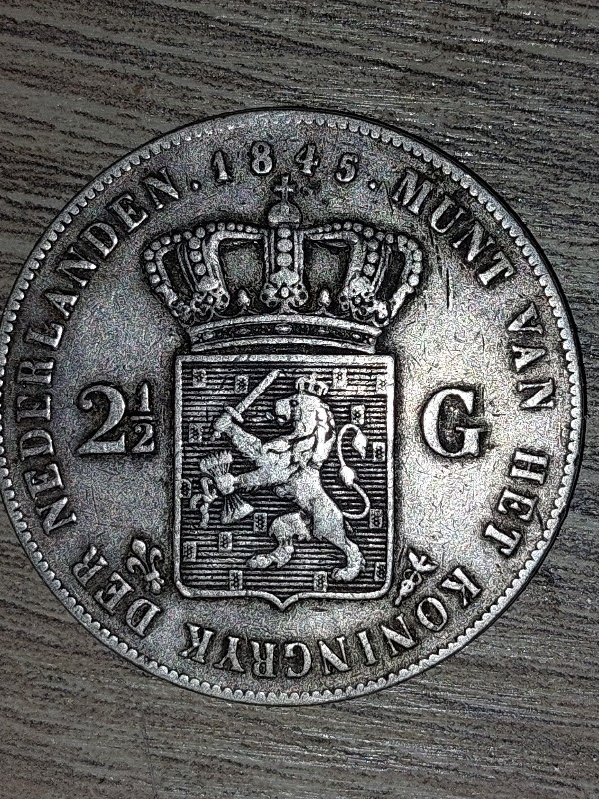 Zilveren 2½ Gulden Koning Willem II 1845, Zilver, Ophalen of Verzenden, Losse munt, 2½ gulden