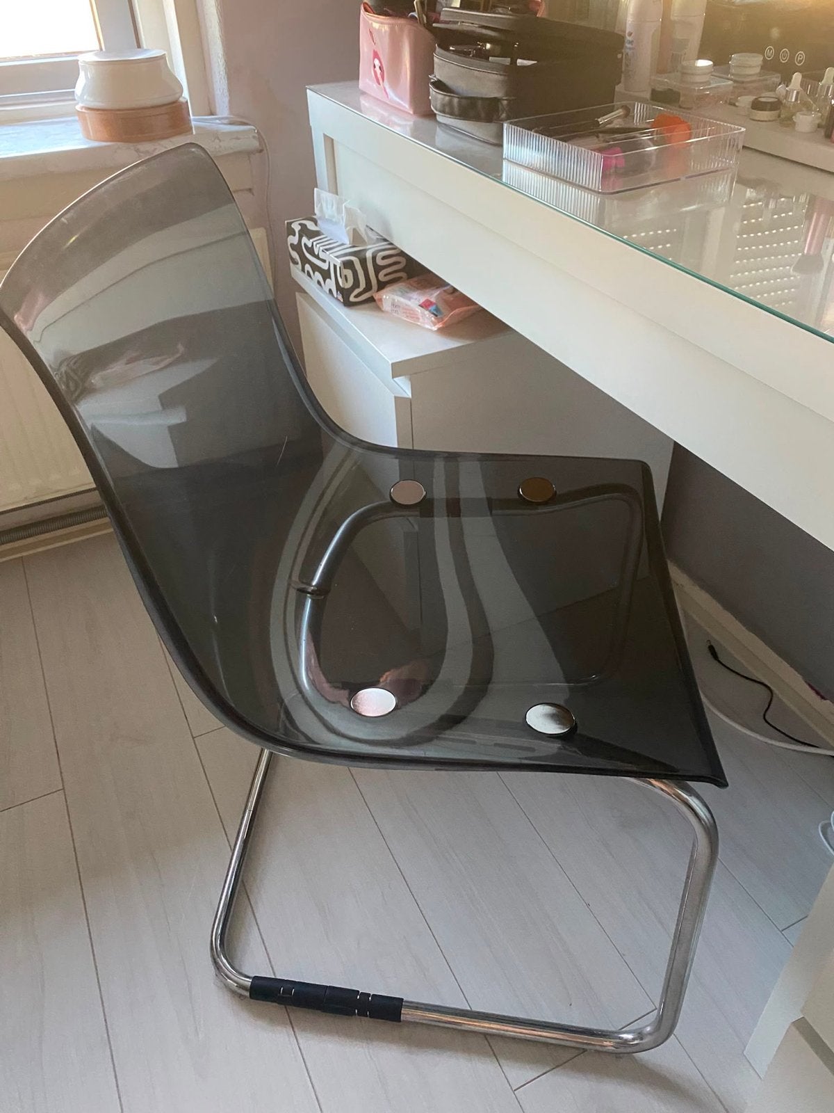 Transparante Tobias Stoel Ikea met chromen onderstel, Ophalen, Kunststof, Overige kleuren, Zo goed als nieuw