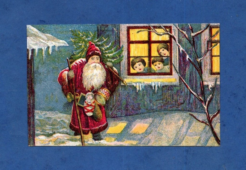 Mooie oude kerstkaart M452 - Santa/kado's/kinderen  ca1910, Verzamelen, Ansichtkaarten | Themakaarten, Verzenden, Voor 1920, Ongelopen