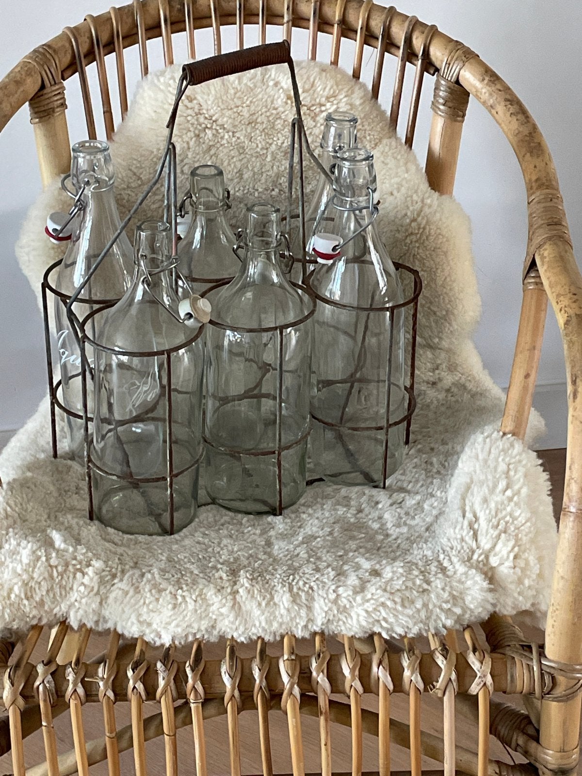 Vintage flessenrek met 6 beugelflessen, Ophalen of Verzenden