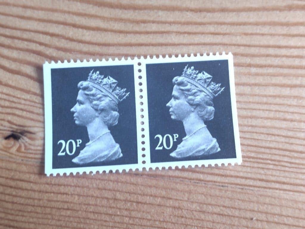 Engeland machin 20 p zwart 2x links imp en rechts imp, Ophalen of Verzenden, Postfris