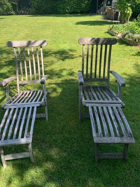 Teakhouten dekchairs, Tuin en Terras, Tuinstoelen, Ophalen, Gebruikt, Teakhout