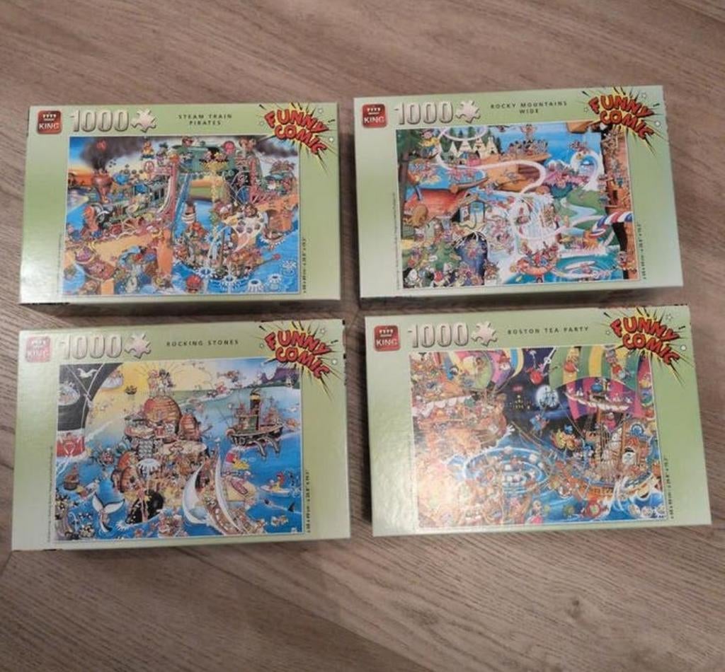 4 King Funny Comic Puzzels 1000 Stukjes - Zo goed als nieuw, Ophalen of Verzenden, Meer dan 50 stukjes, Zo goed als nieuw, 6 jaar of ouder