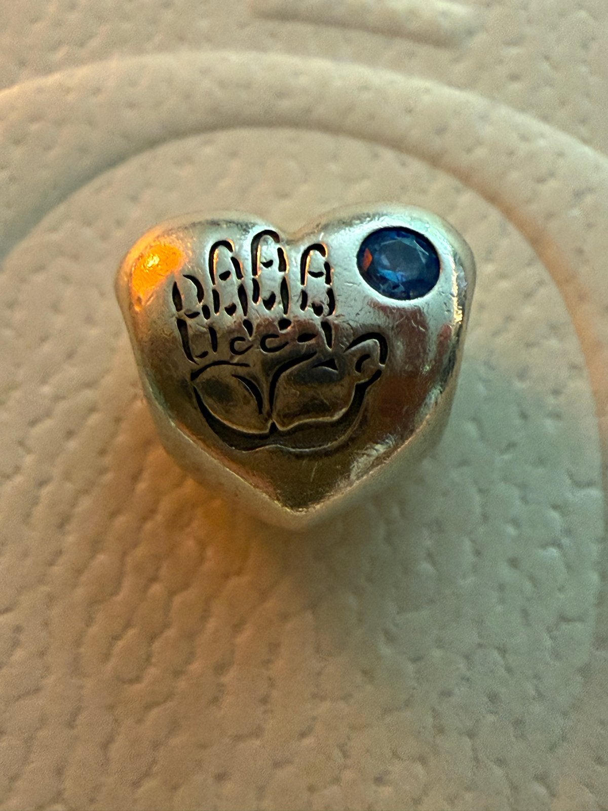 Pandora bedel 'It's a boy' zilver met blauwe steen, Gebruikt, Pandora, Ophalen of Verzenden, 1 bedel
