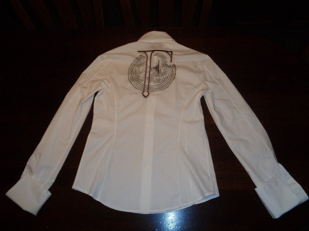 GIANMARCO FERRE witte blouse met prent rugpand, Maat 38/40 (M), GIANMARCO FERRE, Verzenden, Wit