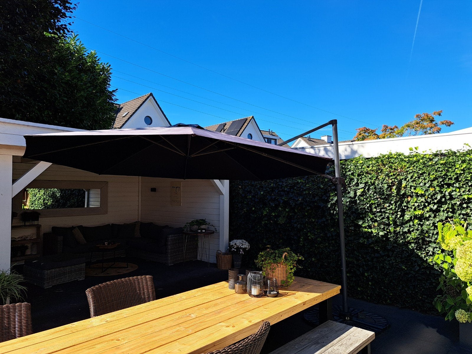 Zweefparasol XL. ø400cm, Tuin en Terras, Ophalen, Kantelbaar, Gebruikt, Zweefparasol