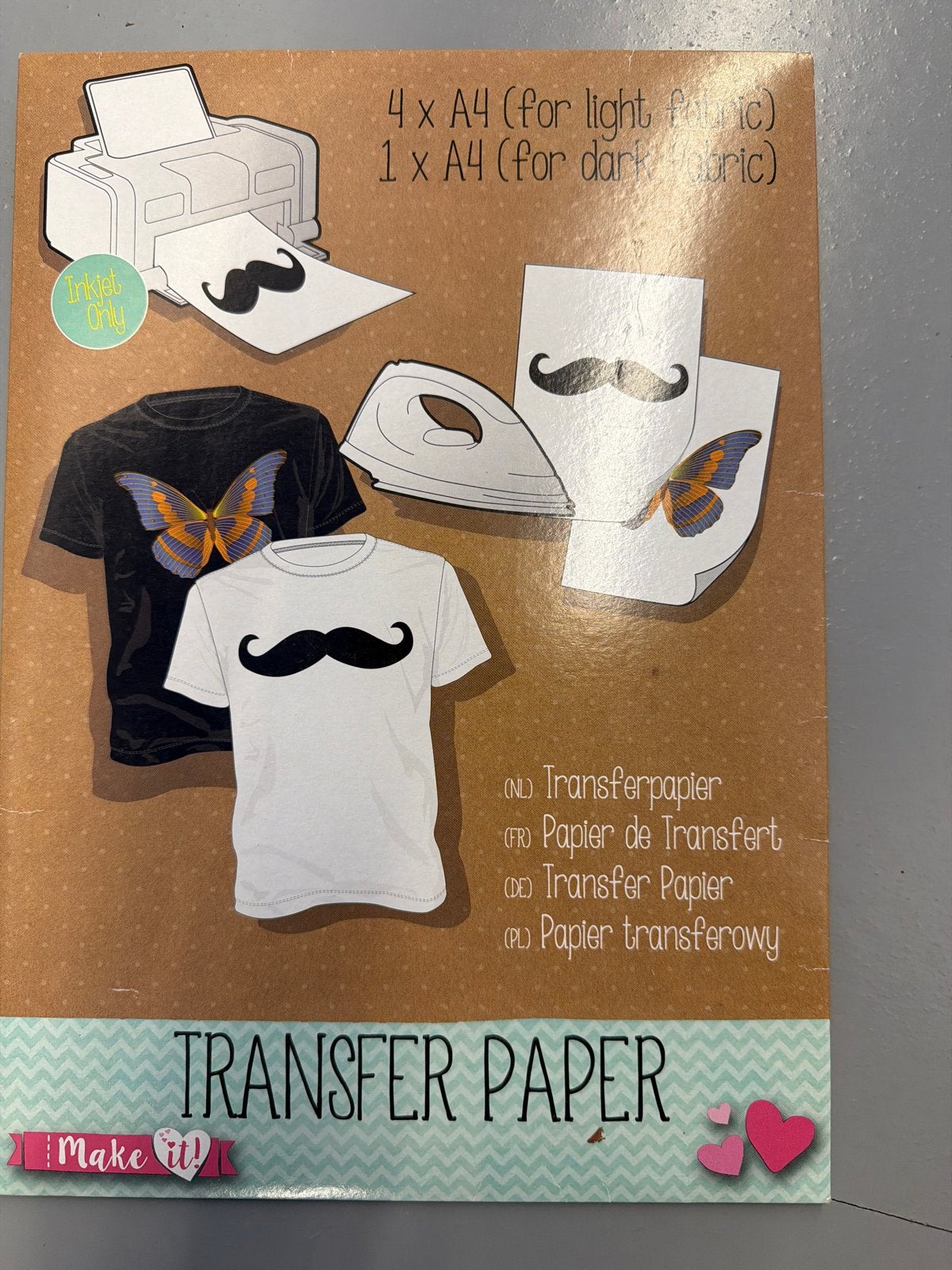 Transferpapier voor textiel - Make it! (4x licht, 1x donker), Ophalen, Geschikt voor stof, Nieuw, Papier of Karton
