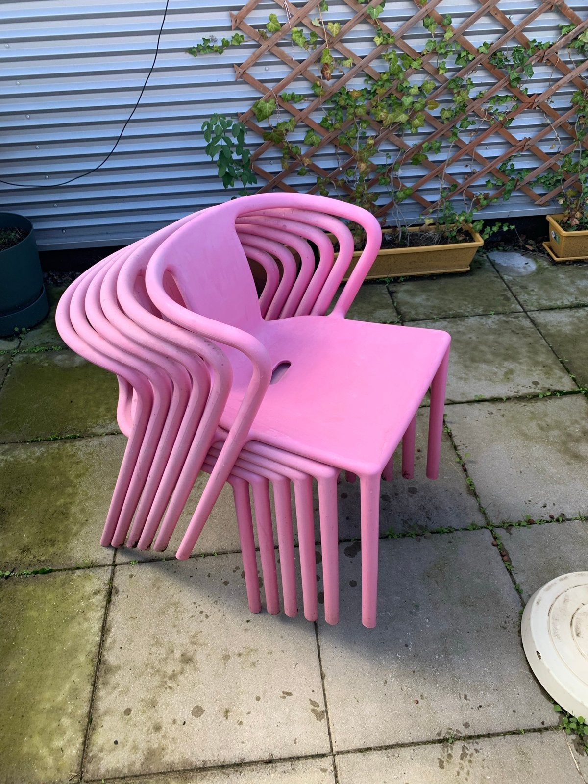 6x Roze Air-Armchair Tuinstoelen - Jasper Morrison Design, Ophalen, Gebruikt, Kunststof, Stapelbaar