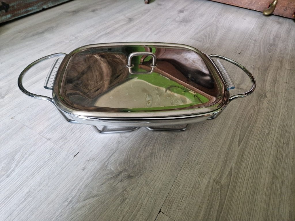 Warmhoudschaal - ovenschaal met houder, Ophalen, Zilver, Overige merken, Glas