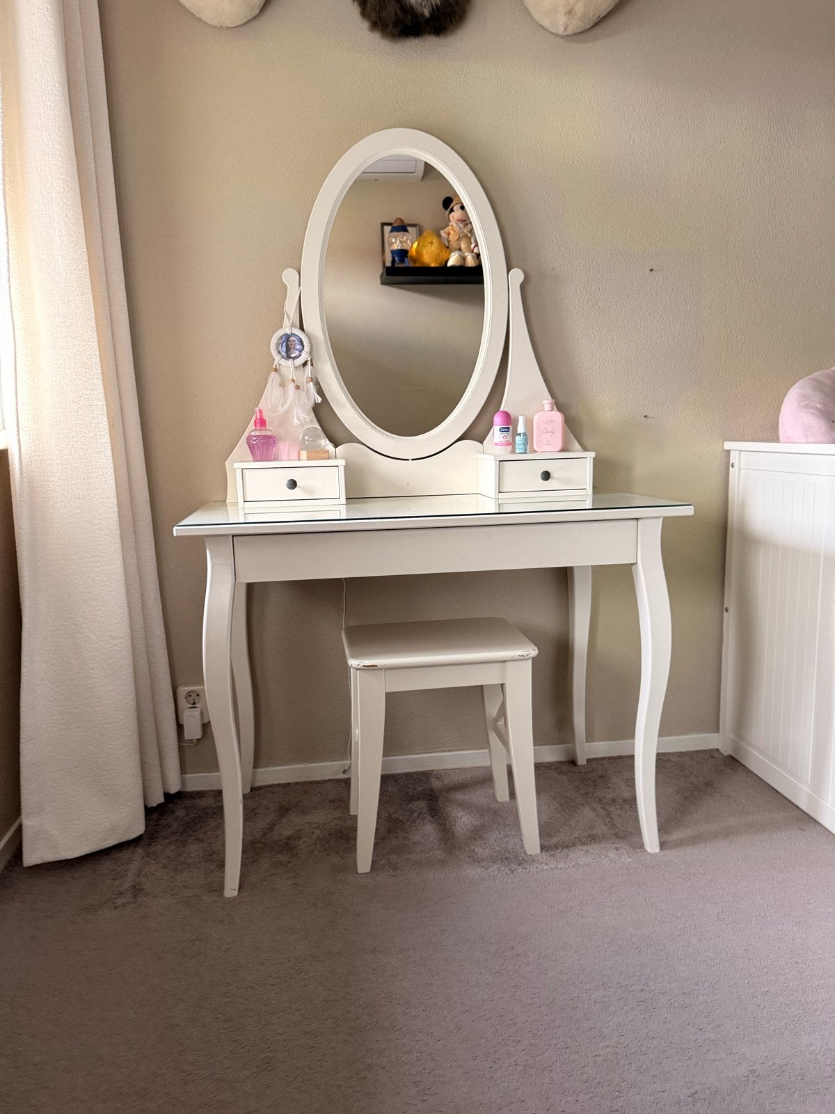 Witte IKEA Make-up Tafel/Kaptafel met Krukje, Ophalen, 50 tot 100 cm, Zo goed als nieuw, Minder dan 100 cm