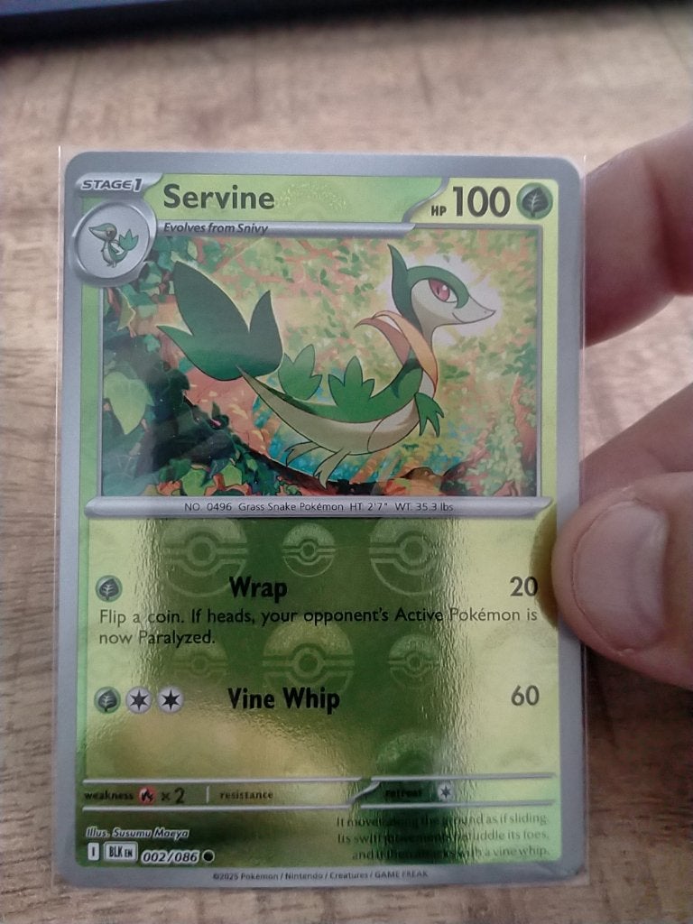 Pokemon Black Bolt , Servine , Reverse holo , 002/086, Verzenden, Zo goed als nieuw, Losse kaart