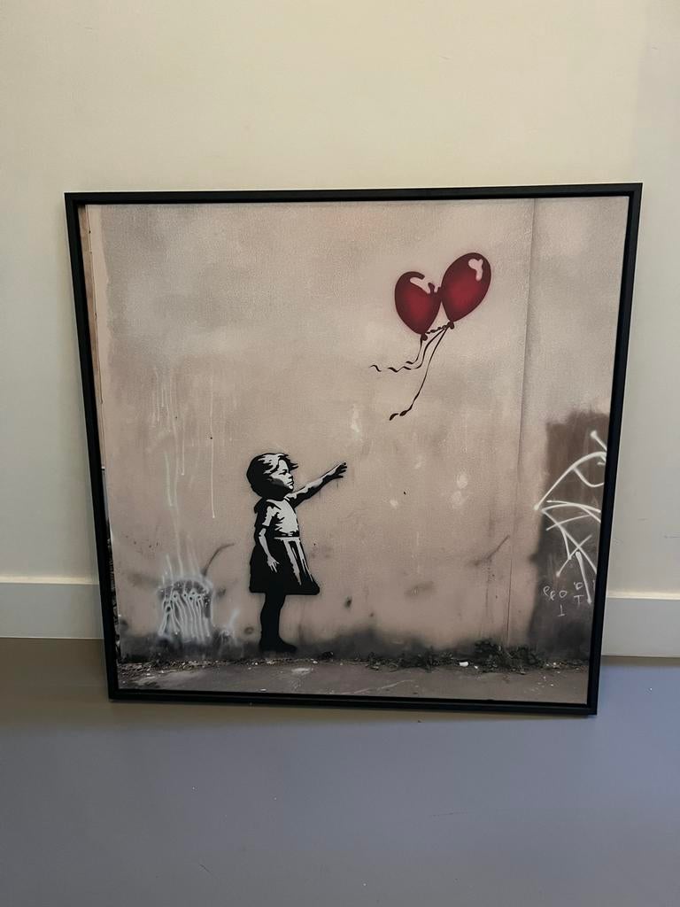 Banksy stijl Canvas Schilderij 'Girl with Balloon' 70x70cm, Ophalen