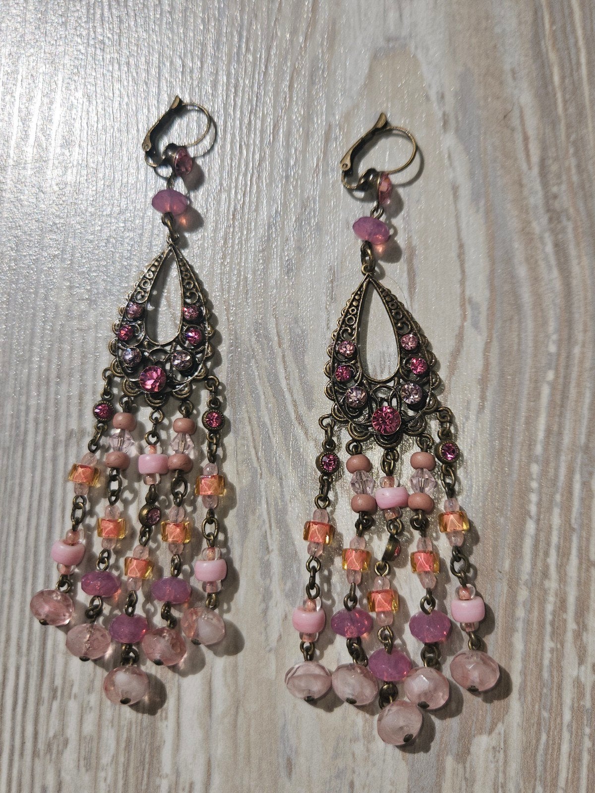 Vintage Konplott Oorbellen met Roze Kralen en Diamantjes, Overige materialen, Met strass, Ophalen of Verzenden, Roze