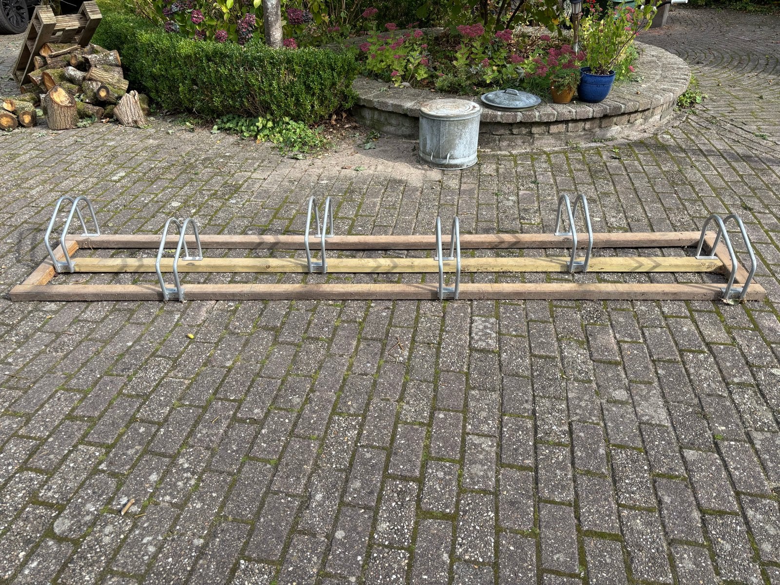 Houten fietsenrek voor 6 fietsen, Ophalen, Gebruikt