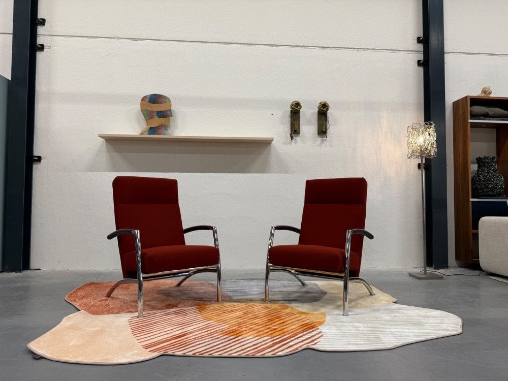 2 Nieuw Leolux helical fauteuil rood stof Design Stoel, Huis en Inrichting, Leolux, Info@leolux.nl, Nieuw, 75 tot 100 cm