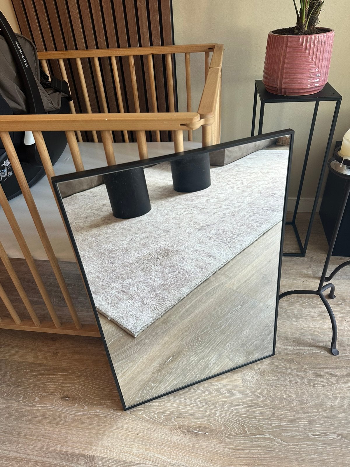 Zwarte rechthoekige spiegel, Huis en Inrichting, Ophalen, Minder dan 50 cm, Gebruikt, Minder dan 100 cm
