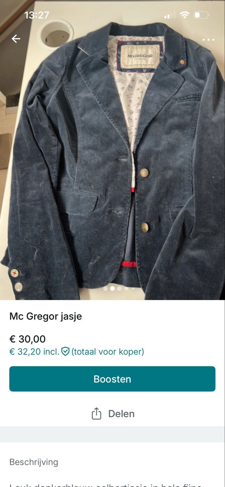 McGregor Kinder Blazer Donkerblauw Velours, Ophalen of Verzenden, Gebruikt, Jongen of Meisje