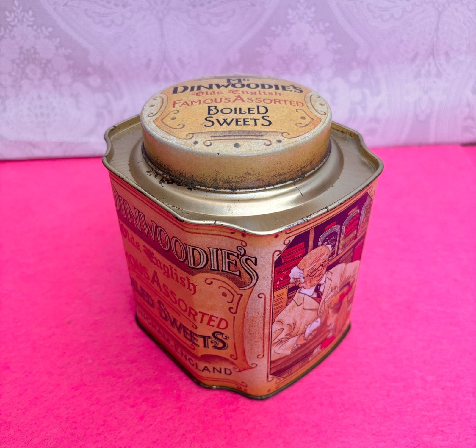 Vintage blik trommel mr Dinwoodie’s sweets, Ophalen of Verzenden, Gebruikt, Overige, Overige merken