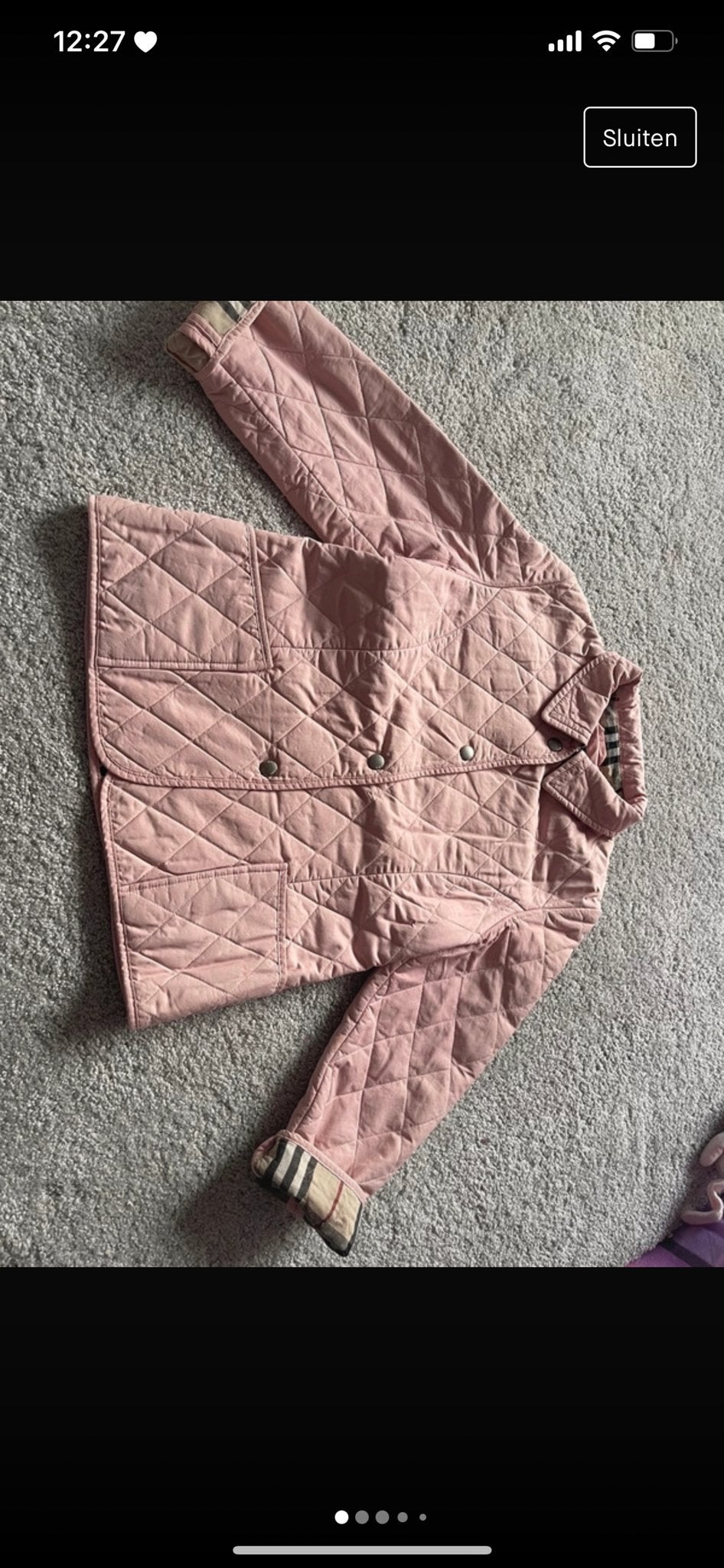 Burberry gewatteerde jas roze voor meisjes maat 128, Ophalen, Zo goed als nieuw, Meisje
