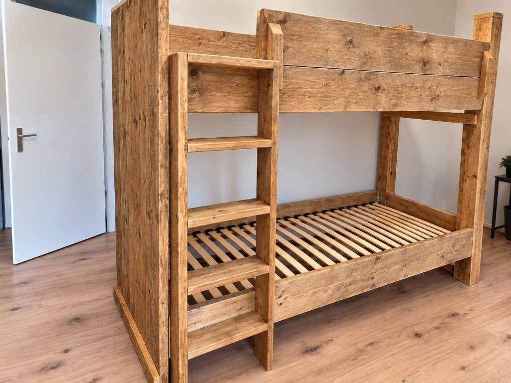 Steigerhouten Stapelbed 90 x 200 incl lattenbodems, Kinderen en Baby's, Ophalen, Zo goed als nieuw, Stapelbed