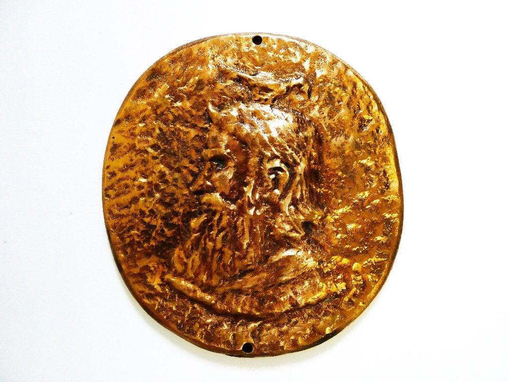 Zware plaquette portret naar Leonardo Da Vinci 3200 gram, Ophalen of Verzenden, Brons