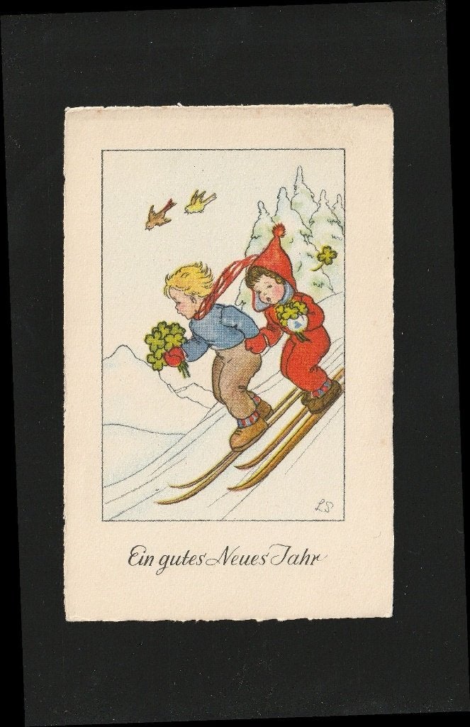 Ansicht Samen skiën  B07-18, Ophalen of Verzenden, 1920 tot 1940, Ongelopen, Sterren en Beroemdheden
