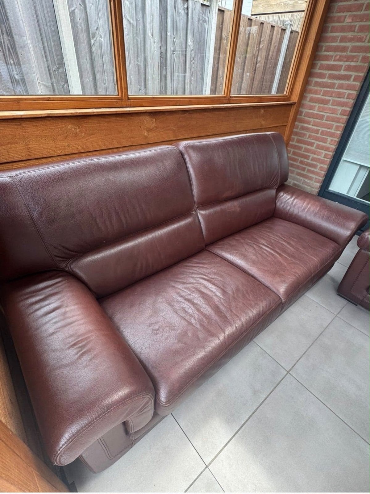 Leren bank, Ophalen, Gebruikt, Tweepersoons, Leer