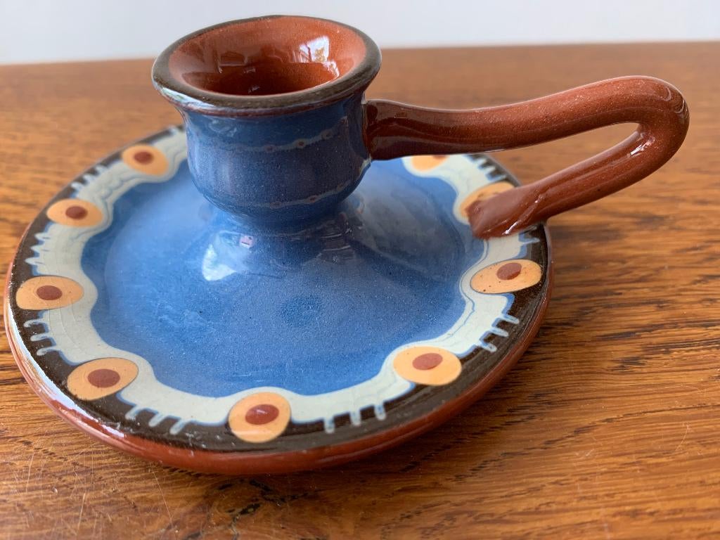 Aardewerk Kandelaar met Oor "Echt Handwerk" Jaren 70 Nieuw, Verzamelen, Retro, Ophalen of Verzenden, Huis en Inrichting