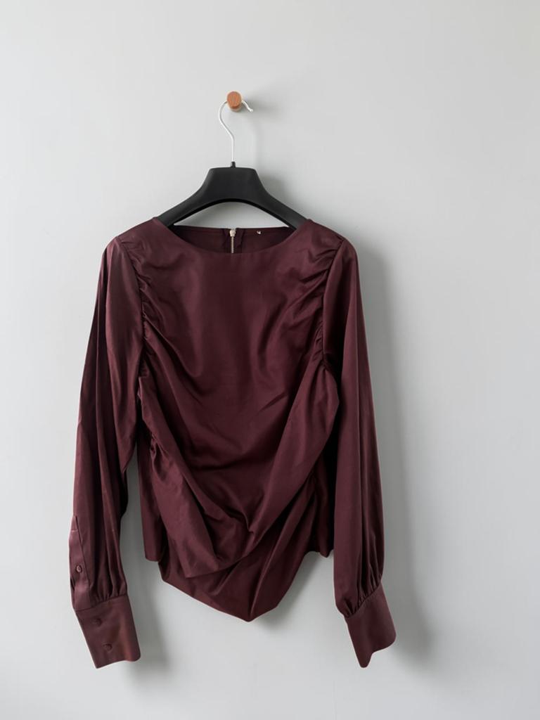 Studio AR bruin blouse top gathered maat 36 S small ruffles, Ophalen of Verzenden, Nieuw, Maat 36 (S), Bruin