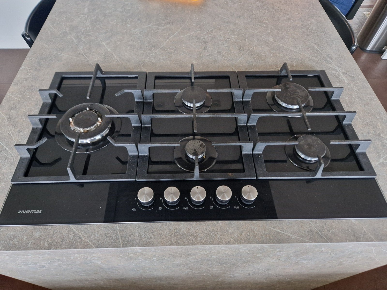 Inventum Gas op Glas fornuis met 5 kookzones, Witgoed en Apparatuur, Ophalen, Gebruikt, Gas, Vrijstaand