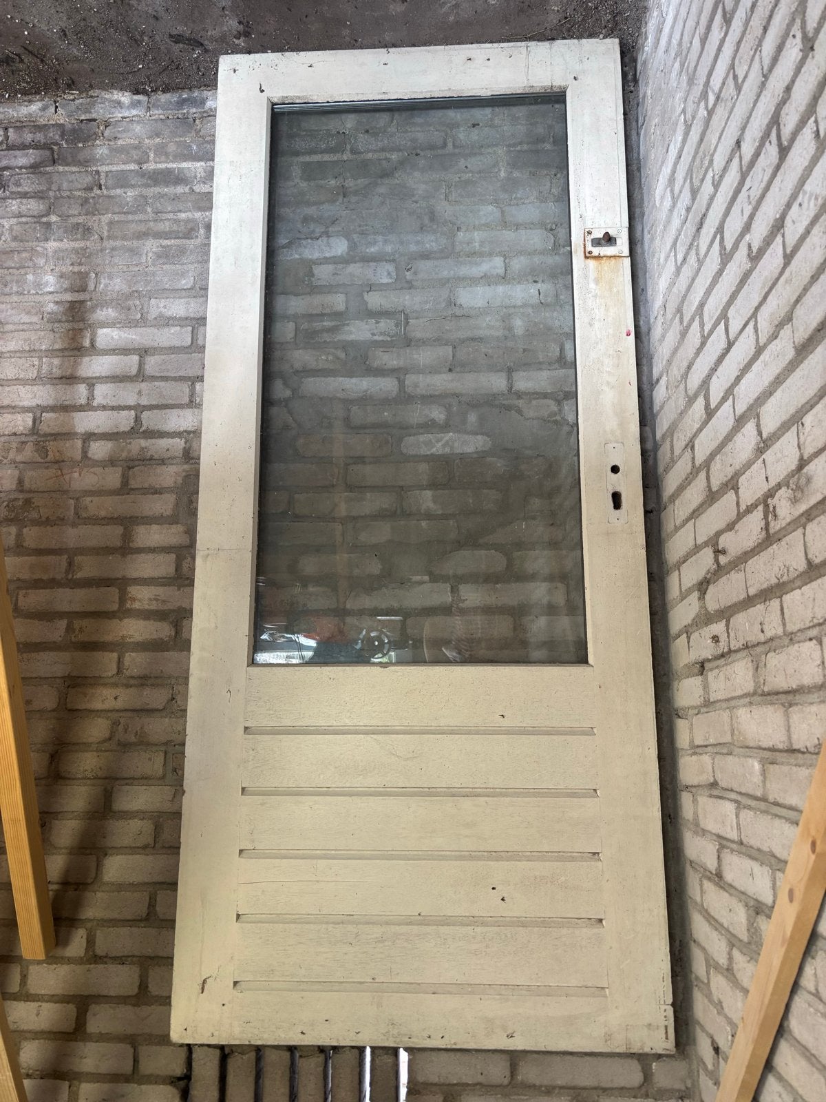 Houten buitendeur met glas, 200,5x88 cm, Ophalen, Gebruikt, 80 tot 100 cm, Buitendeur
