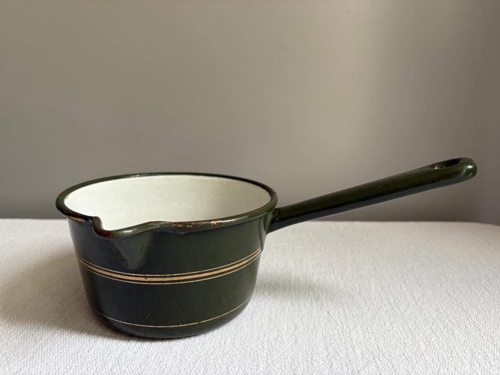 3.Vintage emaille steelpan groen 15 cm doorsnede brocante, Antiek en Kunst, Antiek | Emaille, Ophalen of Verzenden
