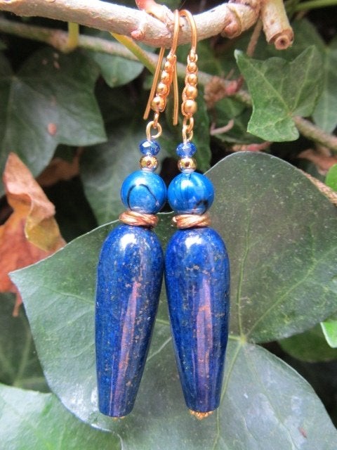Oorbellen Golden Blue Lapis parel-swarovski goud, Ophalen, Nieuw