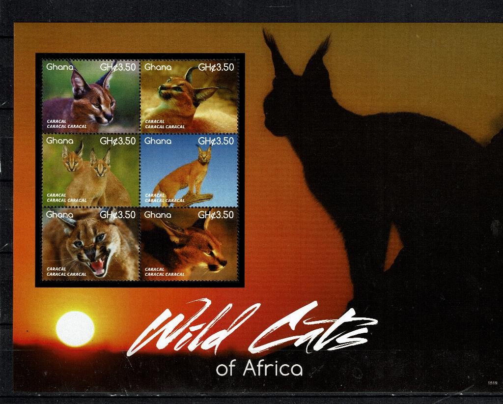 ghana 2015 pf blok caracal katachtige wildlie zoogdieren, Ophalen of Verzenden, Postfris, Dier of Natuur