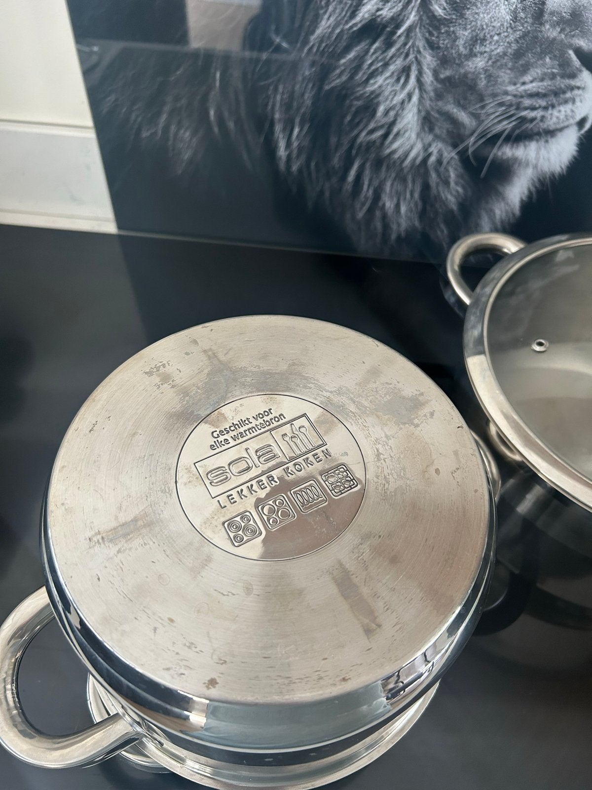 Sola Lekker Koken Pannenset - RVS met glazen deksels, Huis en Inrichting, Keuken | Potten en Pannen, Ophalen, Gebruikt, Pannenset