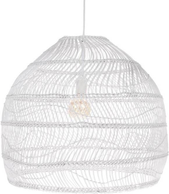 HKliving Wicker Rieten Hanglamp Wit Ø60, Ophalen, Zo goed als nieuw, Natuurlijk materiaal, E27 (groot)