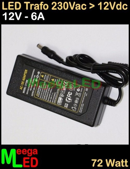 LED Trafo Voeding Adapter Driver - 230V > 12V - 6A = 72W, Overige merken, Kunststof, Zwart, Nieuw