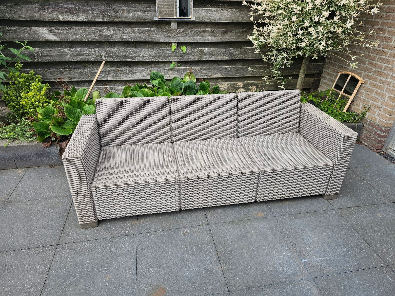 Allibert Wicker Tuinbank 3-zits met Kussens, Tuin en Terras, Tuinbanken, Ophalen, Zo goed als nieuw, Wicker