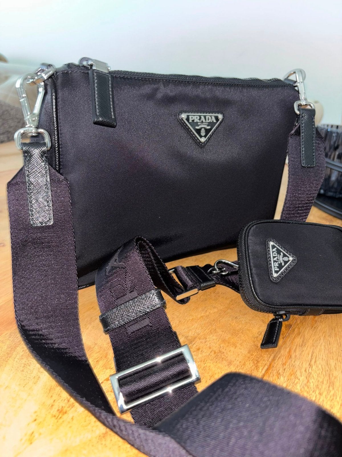 Prada Re-Nylon schoudertas met leer, Ophalen of Verzenden, Nieuw, Prada