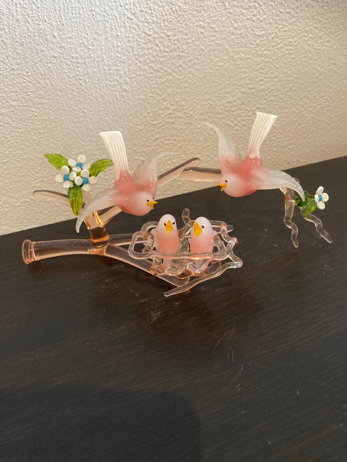 Vintage Murano sculptuur roze opaline vogels op bloesemtak, Antiek en Kunst, Kunst | Designobjecten, Ophalen of Verzenden
