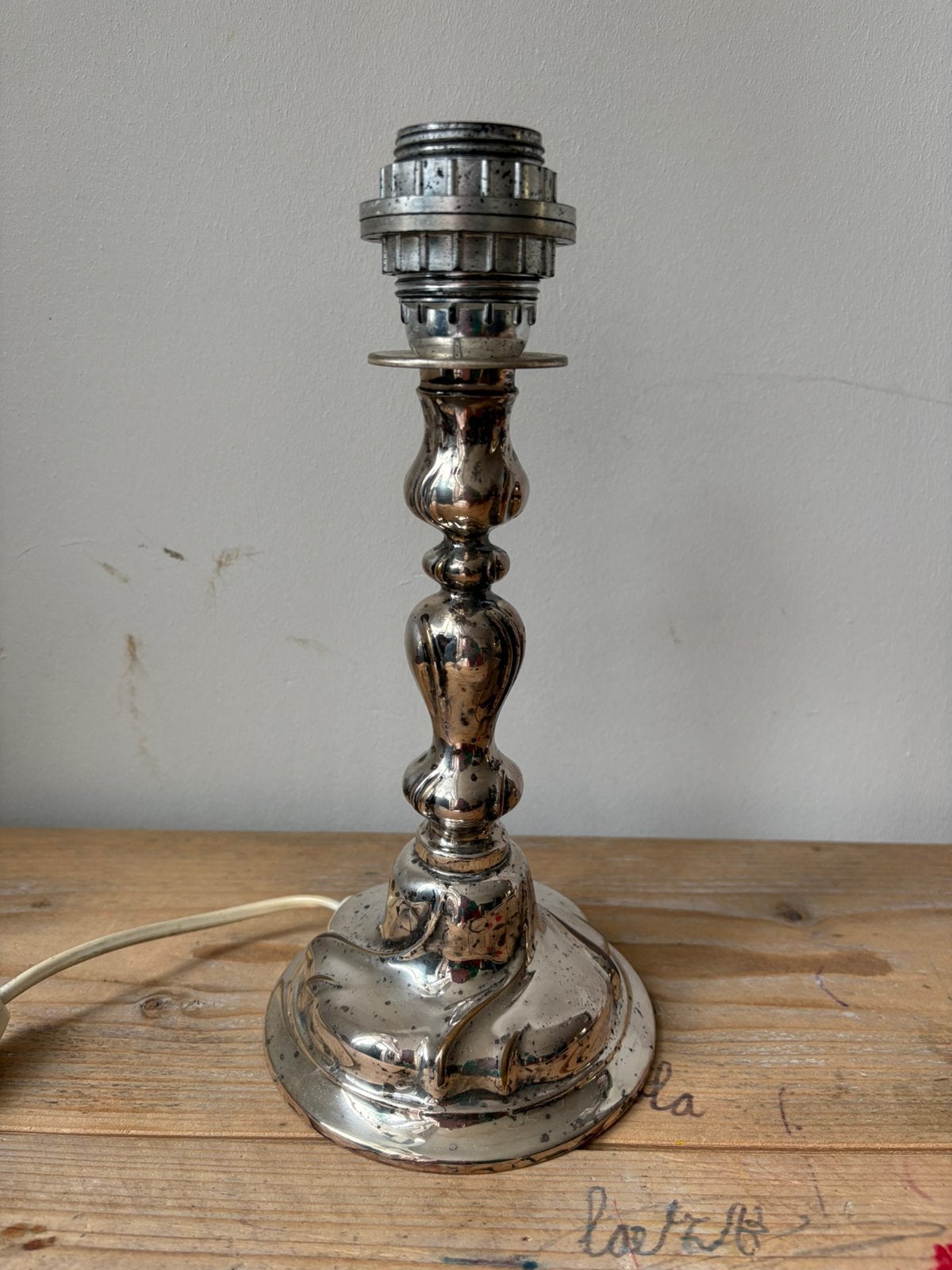 Verzilverde lampenvoet, Huis en Inrichting, Overige materialen, Gebruikt, Overige merken, 28 cm