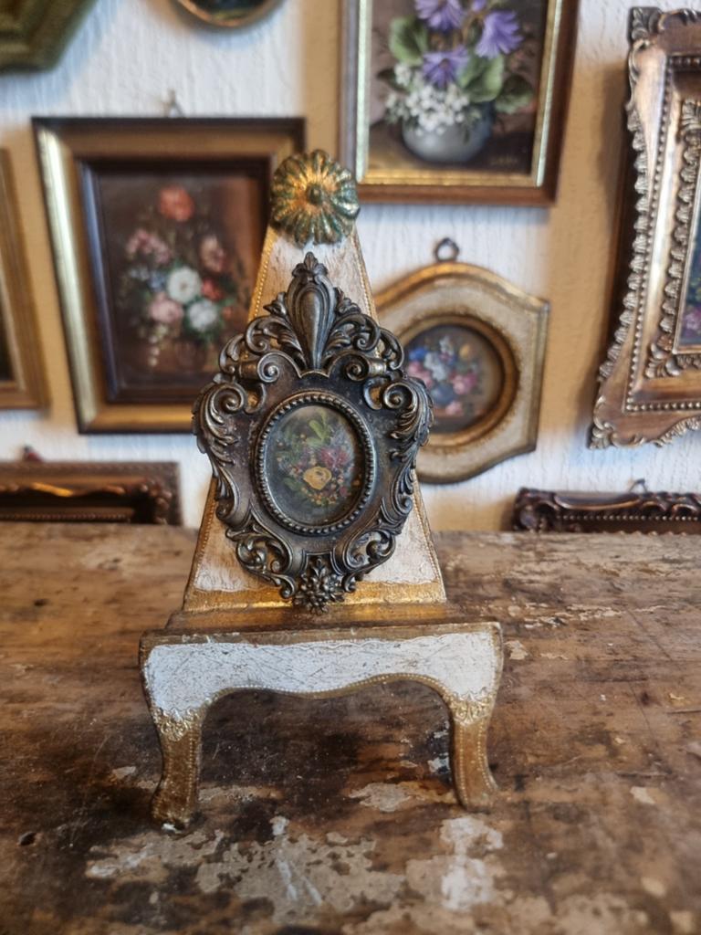 Oud mini olieverf schilderijtje bloemen stilleven O60 NR2, Ophalen of Verzenden