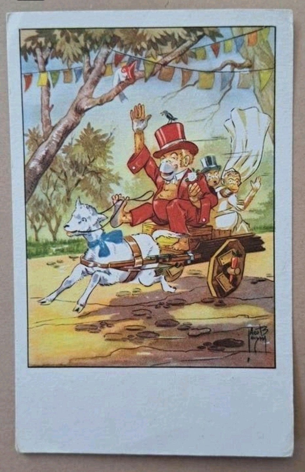 Vintage kaart Bruiloftskar met geit - Jacob Jansma (1893), Ophalen of Verzenden, 1940 tot 1960, Gelopen, Overige thema's
