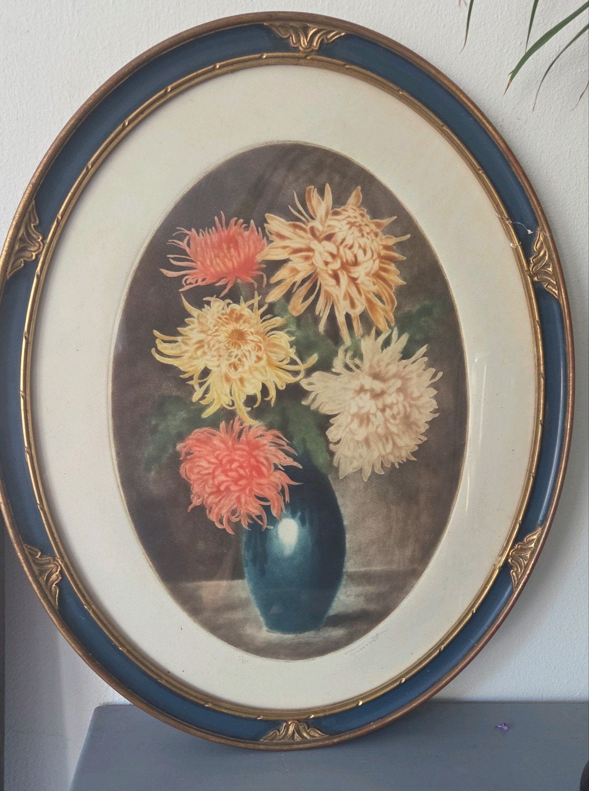 oud Frans bloemen schilderij, zeefdruk gesigneerd genummerd, Ophalen