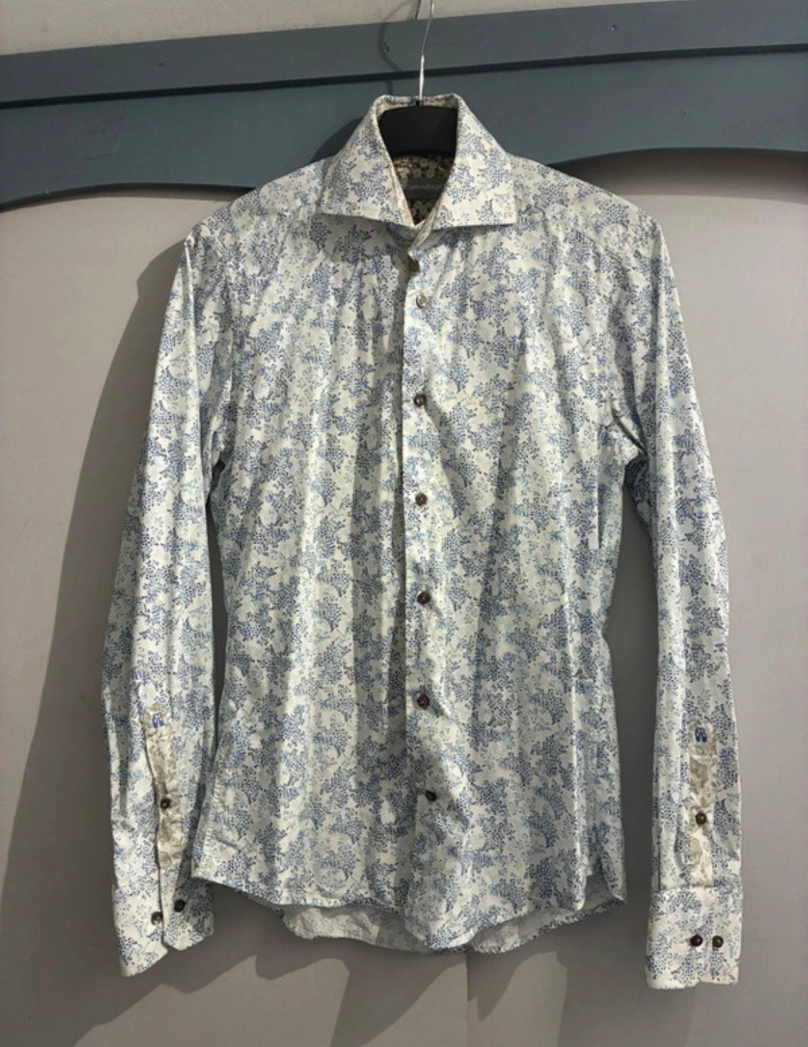 Camouflage Heren overhemd - Maat S, Kleding | Heren, Overhemden, Ophalen of Verzenden, Gedragen, Blauw, Halswijdte 38 (S) of kleiner