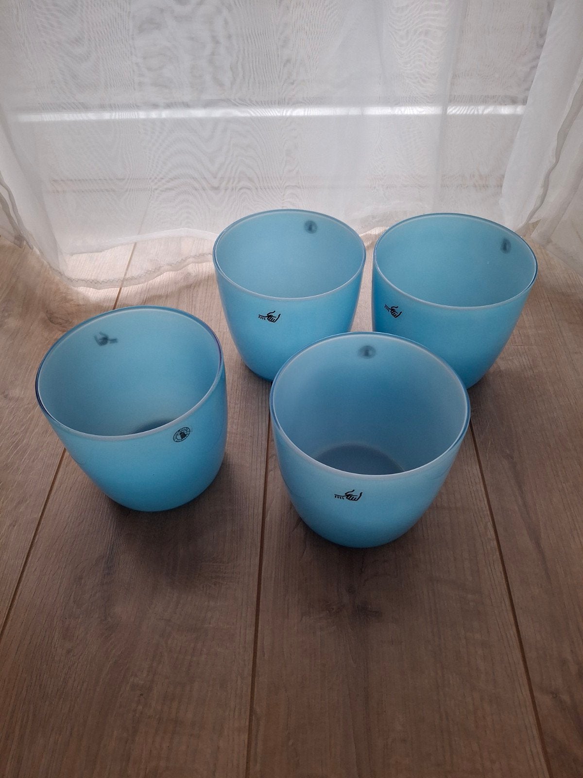 Vier bloempotten Ikea Lantstalle lichtblauw, Rond, Ophalen of Verzenden, Aardewerk, Minder dan 40 cm